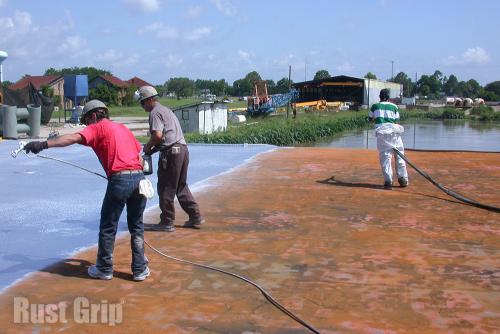 Rust Grip applied to barges to prevent corrosion. Also applied was Super Therm for heat, Moist Metal Grip for submersed corrosion materials and Enamo Grip for total tough protection.